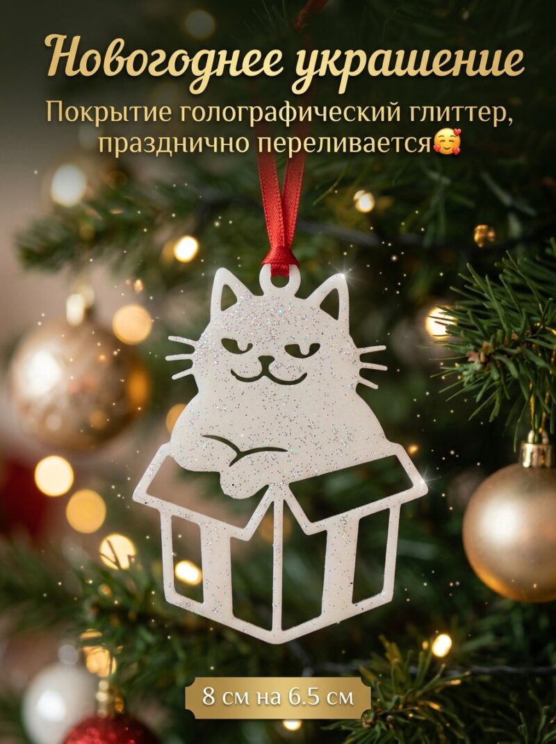 Новогоднее украшение "Милый котик в коробке"